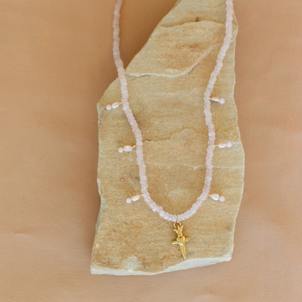 Dagger with Heart Rose Quartz Necklace
