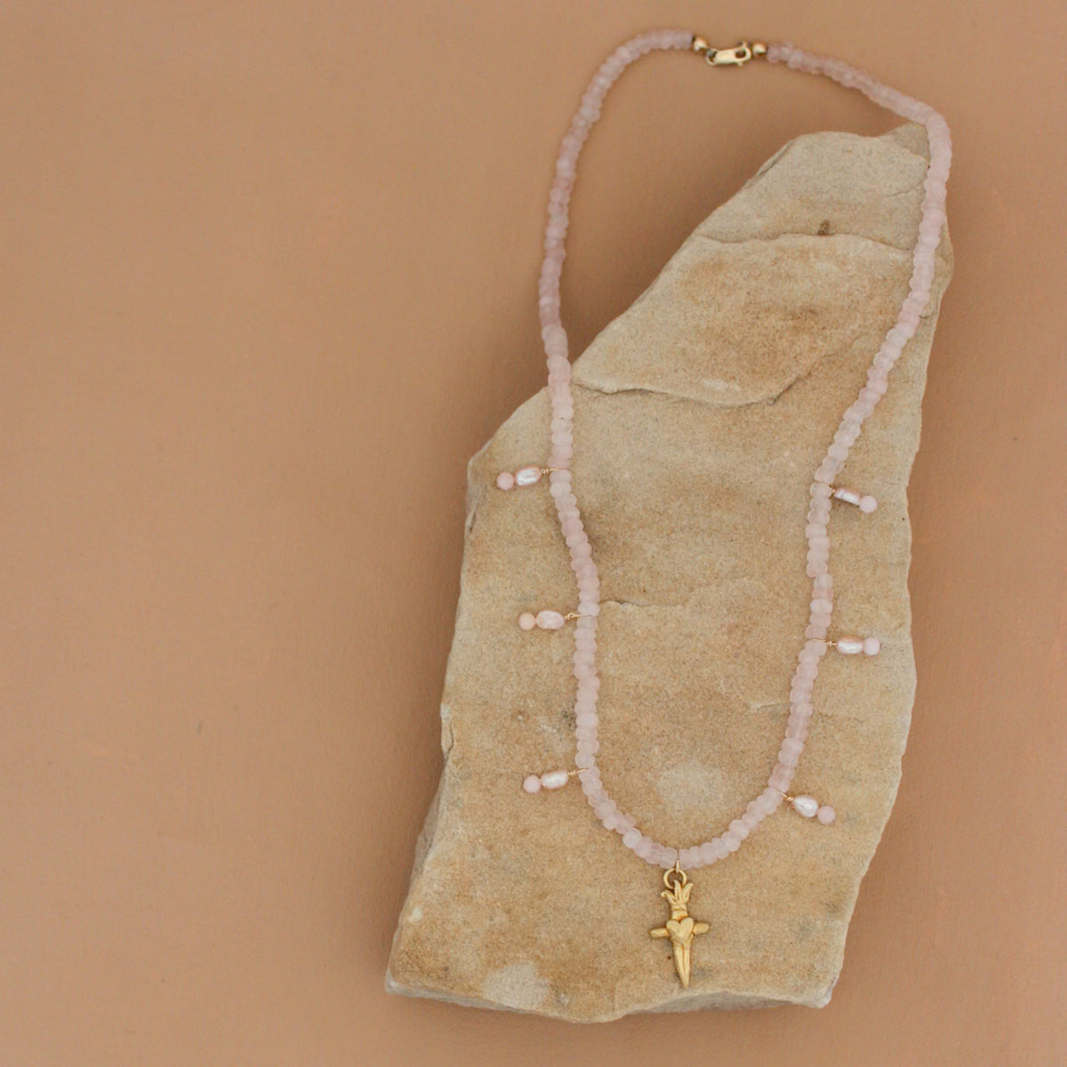 Dagger with Heart Rose Quartz Necklace