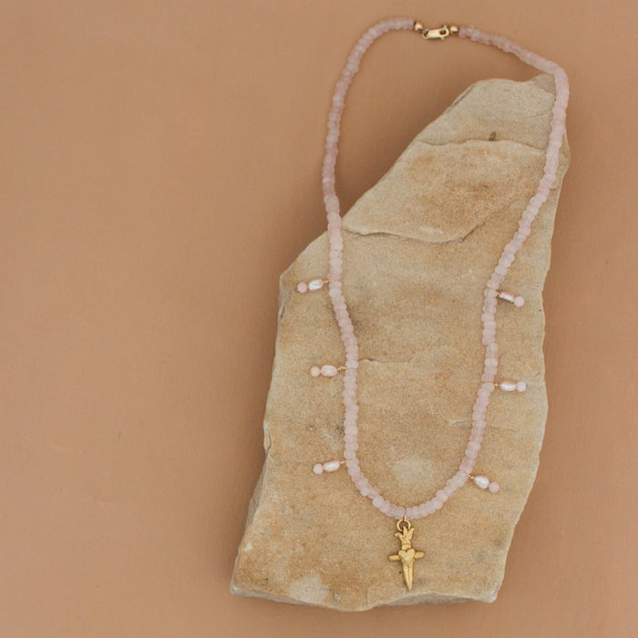 Dagger with Heart Rose Quartz Necklace