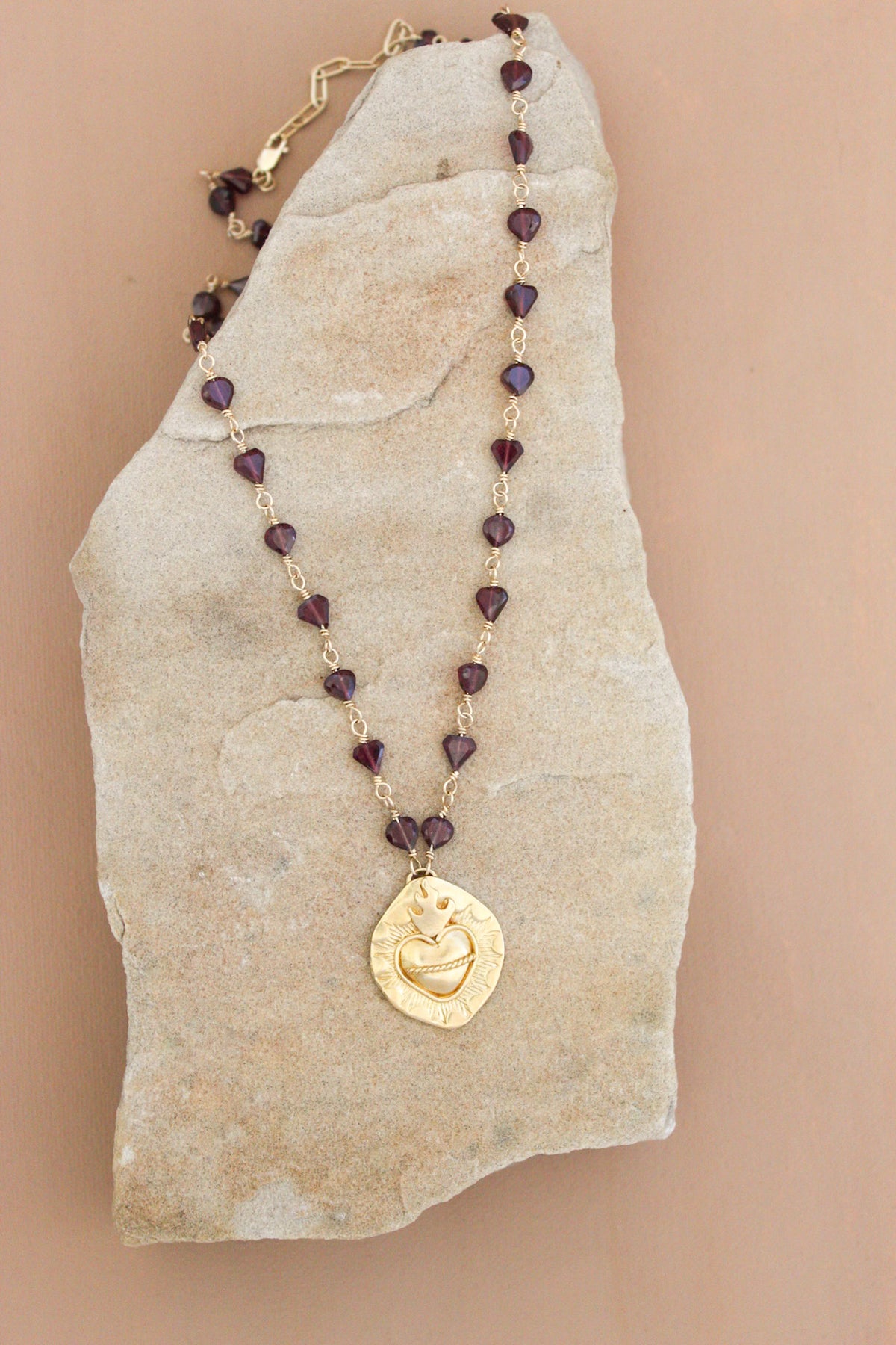 Garnet Sacred Heart Necklace