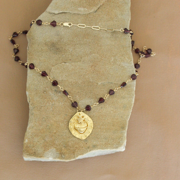 Garnet Sacred Heart Necklace