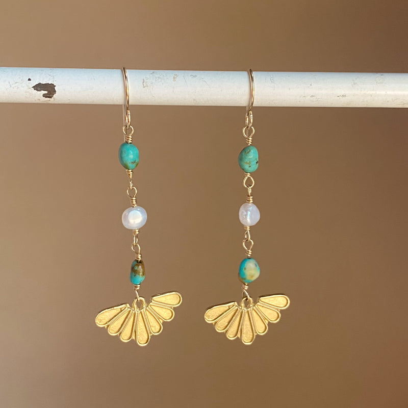 Turquoise and Pearl 7 Rays Dangles