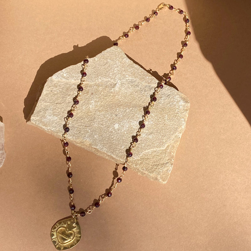 Garnet Sacred Heart Necklace